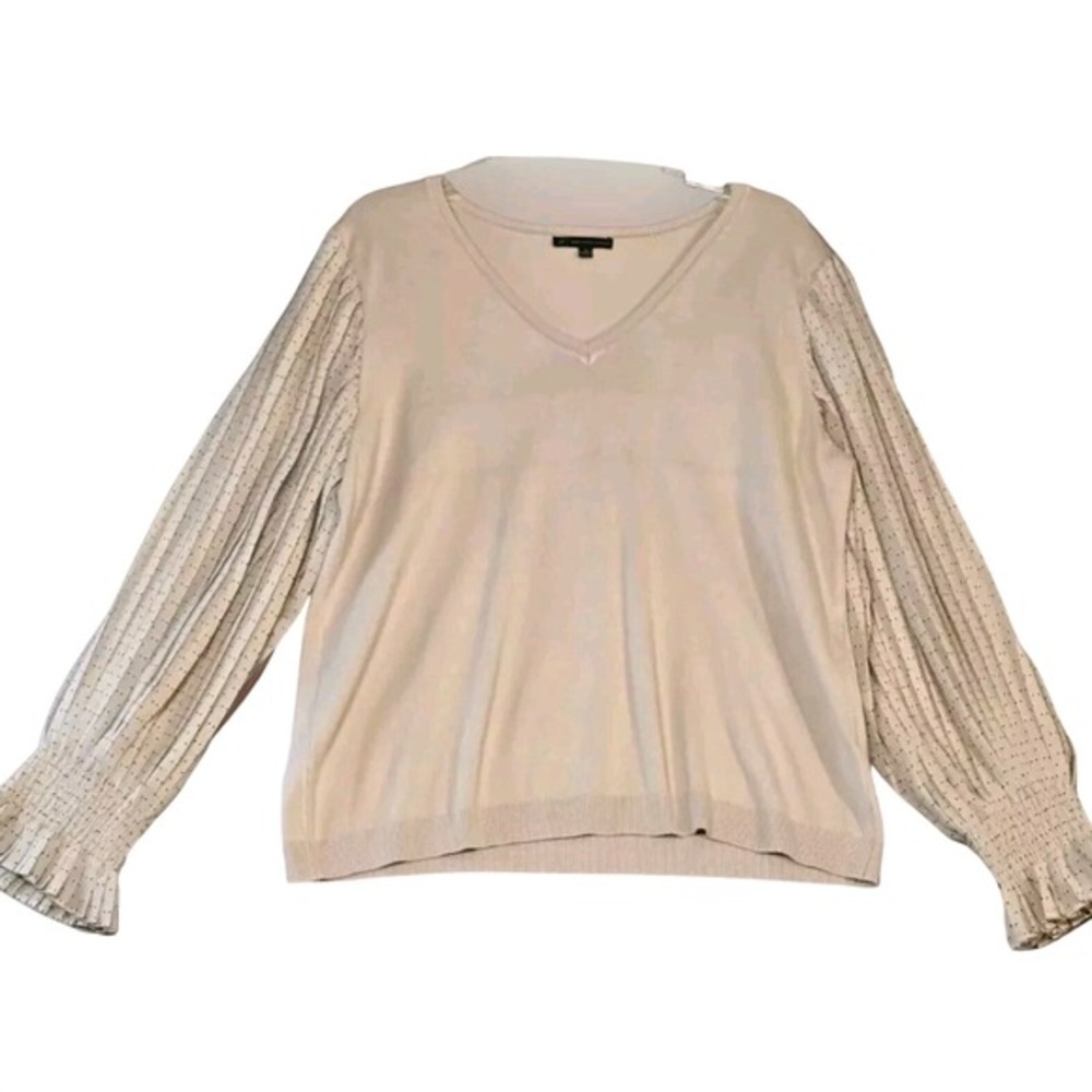 Adrienne Papell Womens XL‎ V-Neck Sweater Pearl Pink Billowing Sleeve Dressy